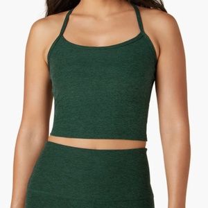 Women's Beyond Yoga Sz M Spacedye Slim Racerback Cropped Tank Forest Green Pine